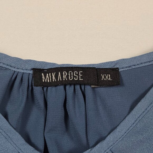 Mikarose Blue Eyelet Hem Short Sleeve Blouse Women’s XXL Modest Feminine Top - Picture 5 of 12